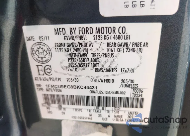 1FMCU9EG8BKC44431: 65016345