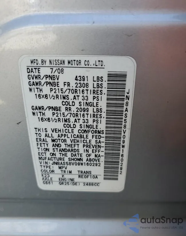 JN8AS58V09W160292: 56667005