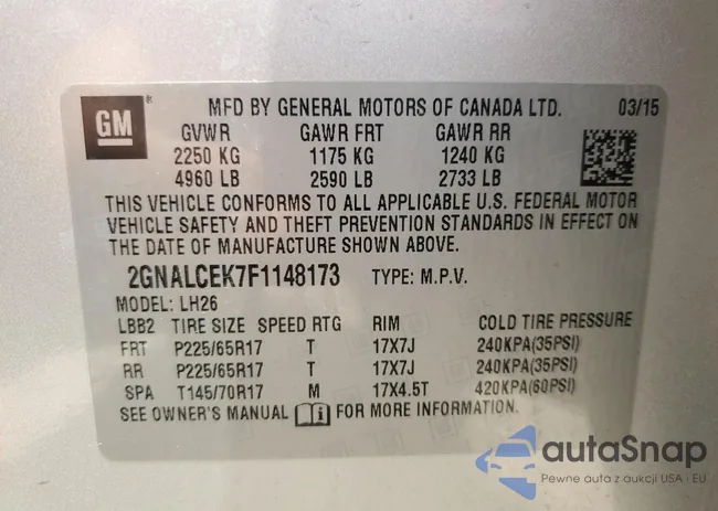 2GNALCEK7F1148173: 68420115