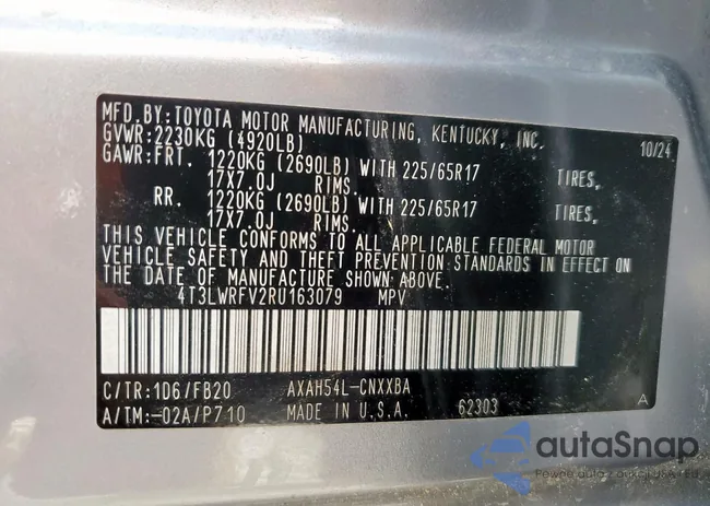 4T3LWRFV2RU163079: 57988575