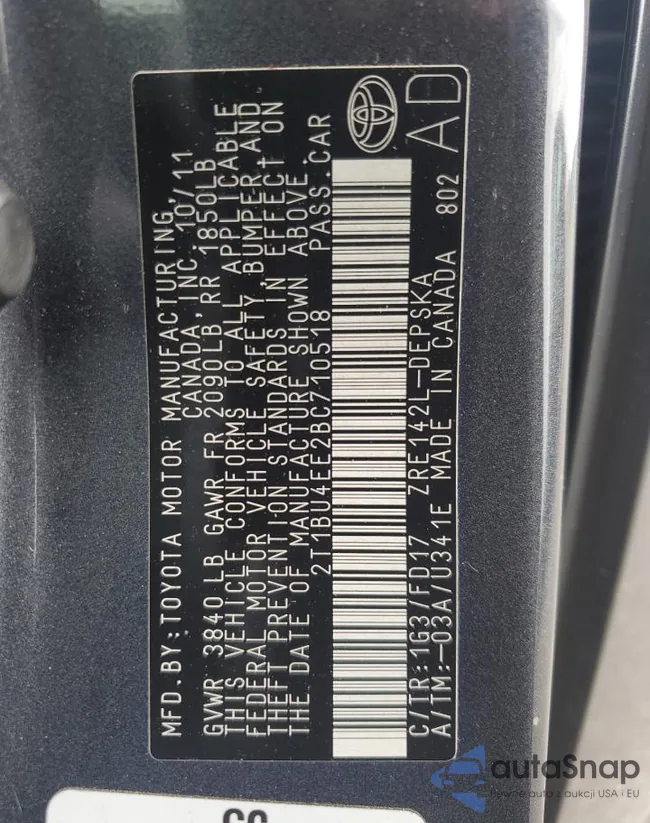 2T1BU4EE2BC710518: 58829695