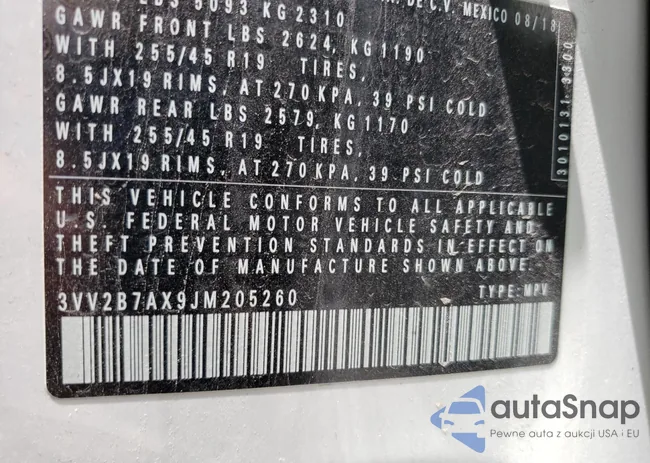 3VV2B7AX9JM205260: 57616545