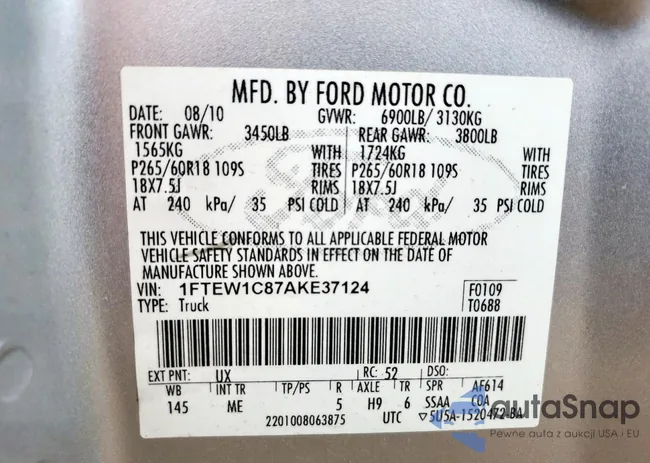 1FTEW1C87AKE37124: 58592575