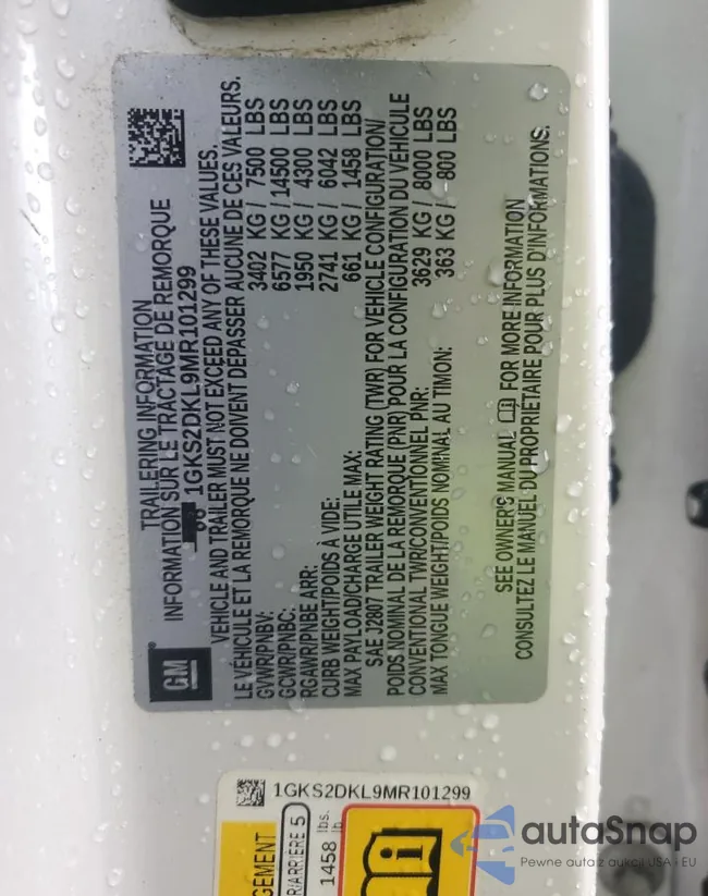 1GKS2DKL9MR101299: 57974575