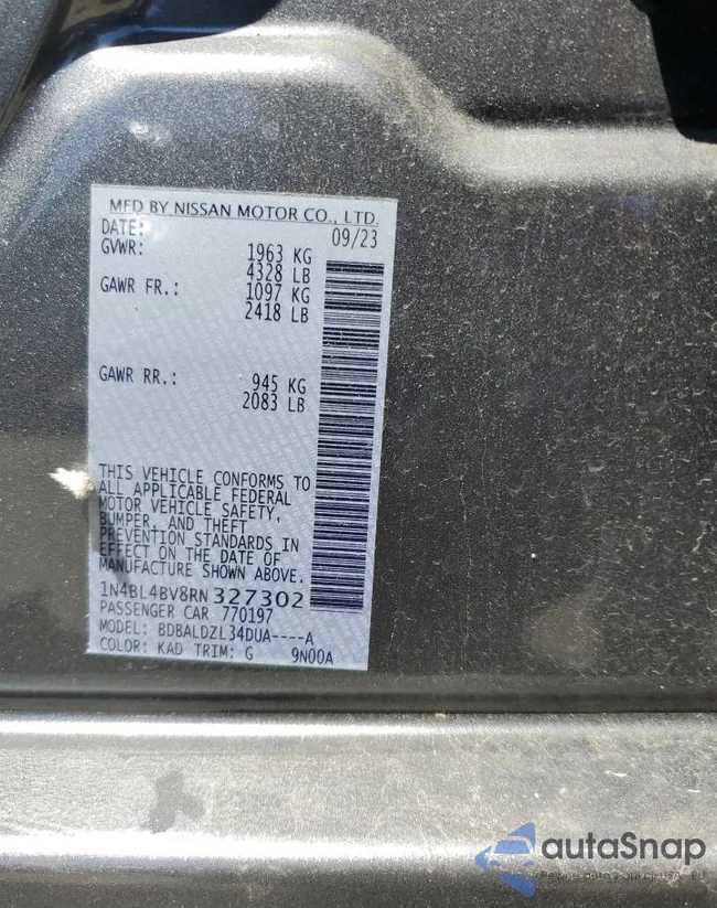 1N4BL4BV8RN327302: 57387345