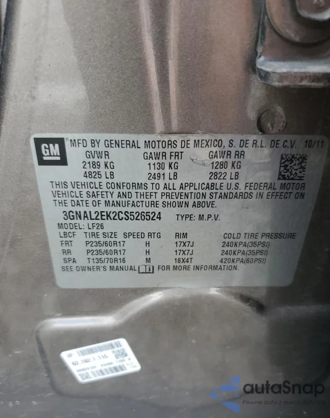 3GNAL2EK2CS526524: 55316525