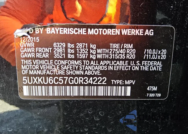 5UXKU6C57G0R34222: 62433025