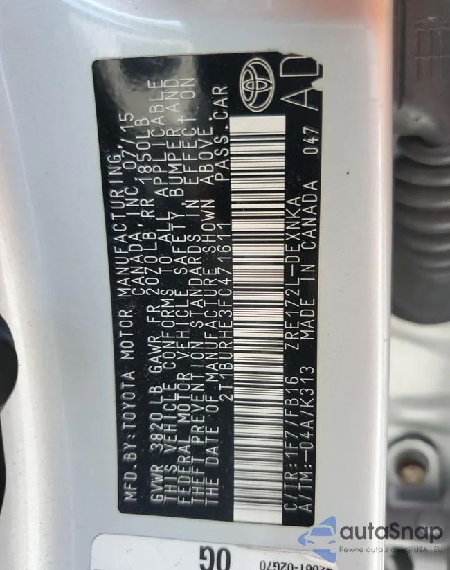 2T1BURHE3FC471611: 61404875