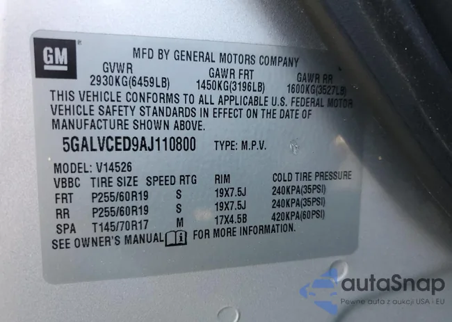 5GALVCED9AJ110800: 62895385