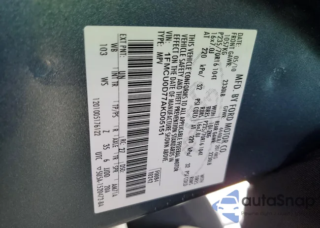 1FMCU0D77AKD05151: 62458205