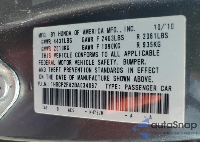 1HGCP2F82BA034067: 61174075