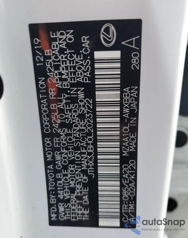 JTHX3JBH0L2023722: 59755585