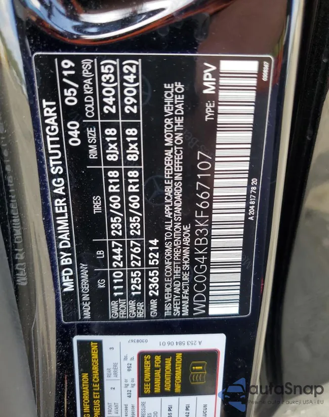 WDC0G4KB3KF667107: 61445485