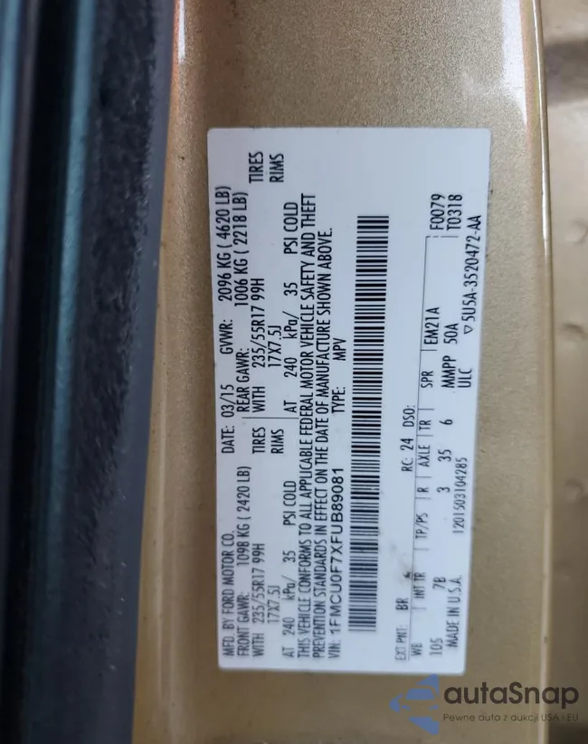 1FMCU0F7XFUB89081: 60552475