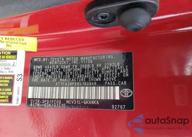 4T1FA38PX8U160848: 62548905