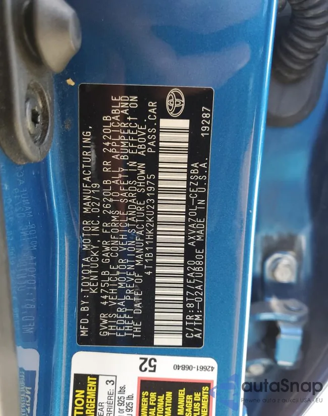 4T1B11HK2KU231975: 62888175