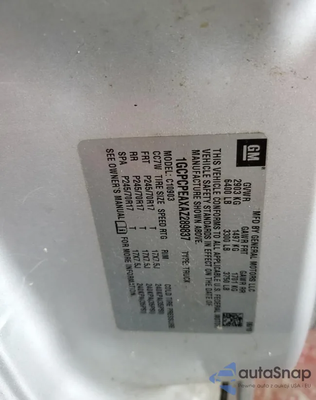 1GCPCPEAXAZ289837: 59757755