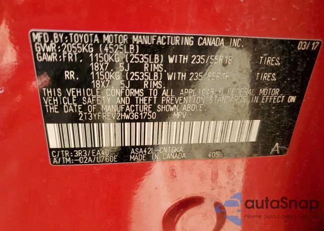 2T3YFREV2HW361750: 61091005