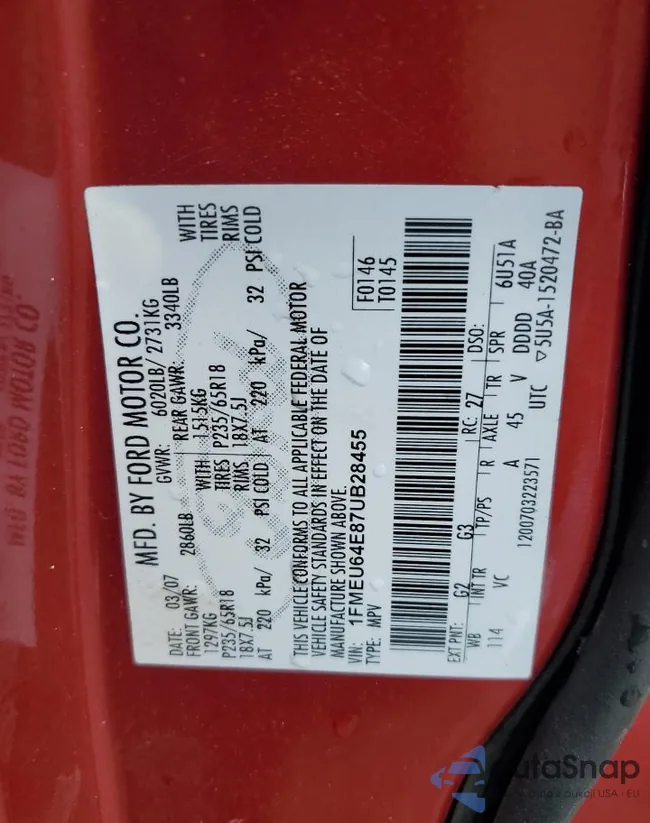 1FMEU64E87UB28455: 66385485