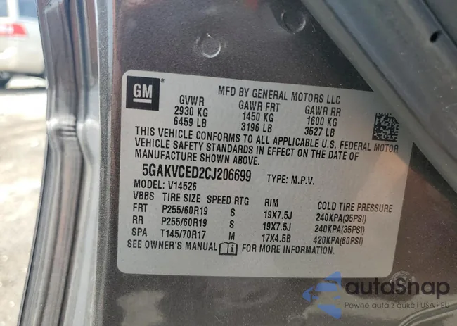 5GAKVCED2CJ206699: 61963385