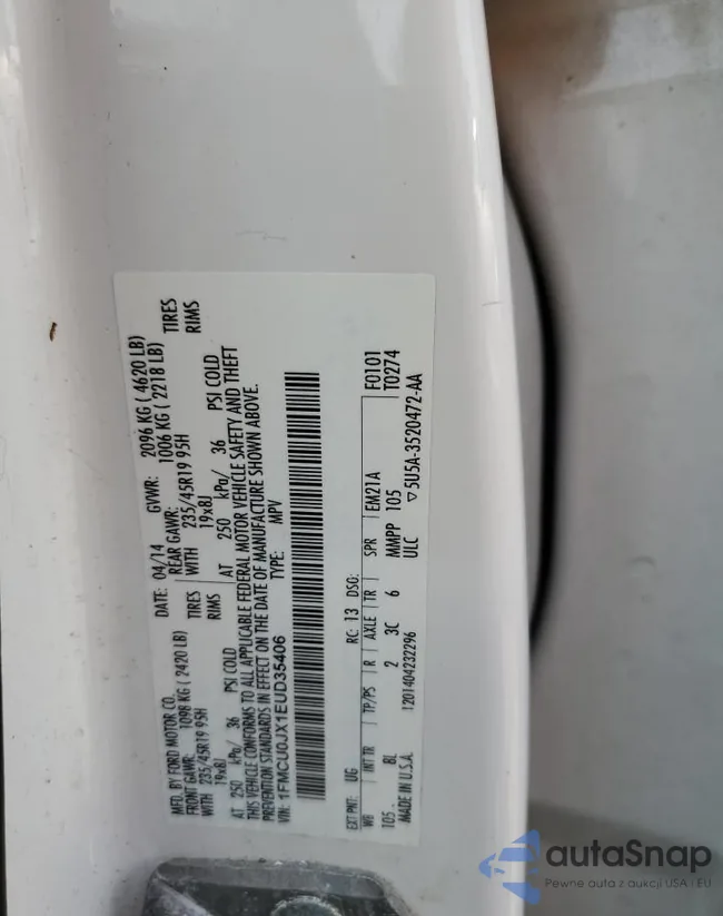 1FMCU0JX1EUD35406: 58912805