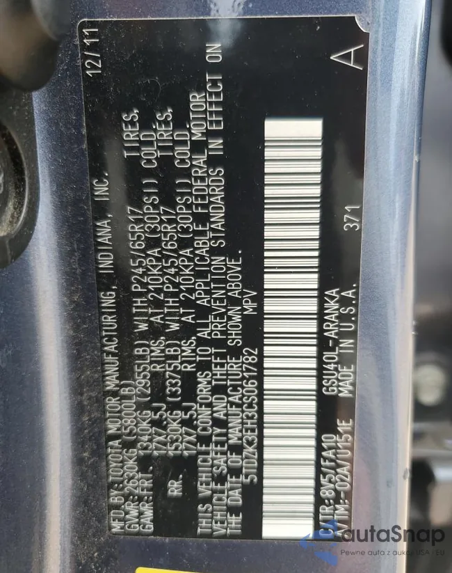 5TDZK3EH3CS061782: 63018625