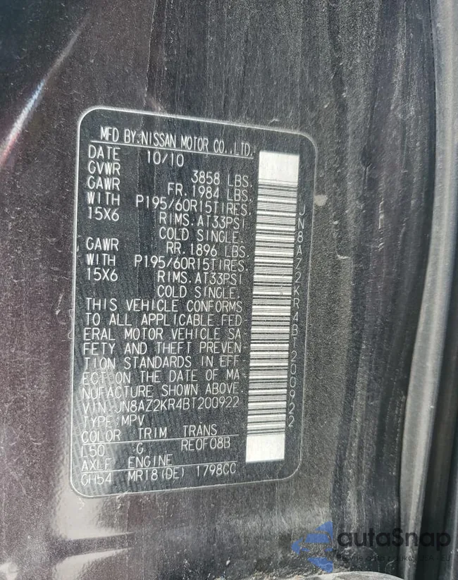 JN8AZ2KR4BT200922: 87236545