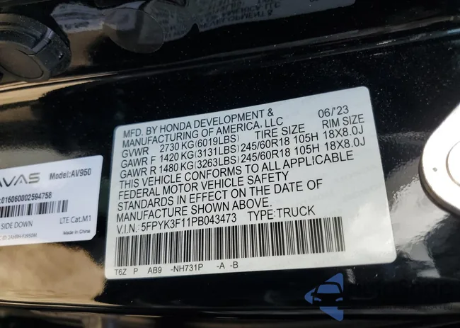 5FPYK3F11PB043473: 62365625