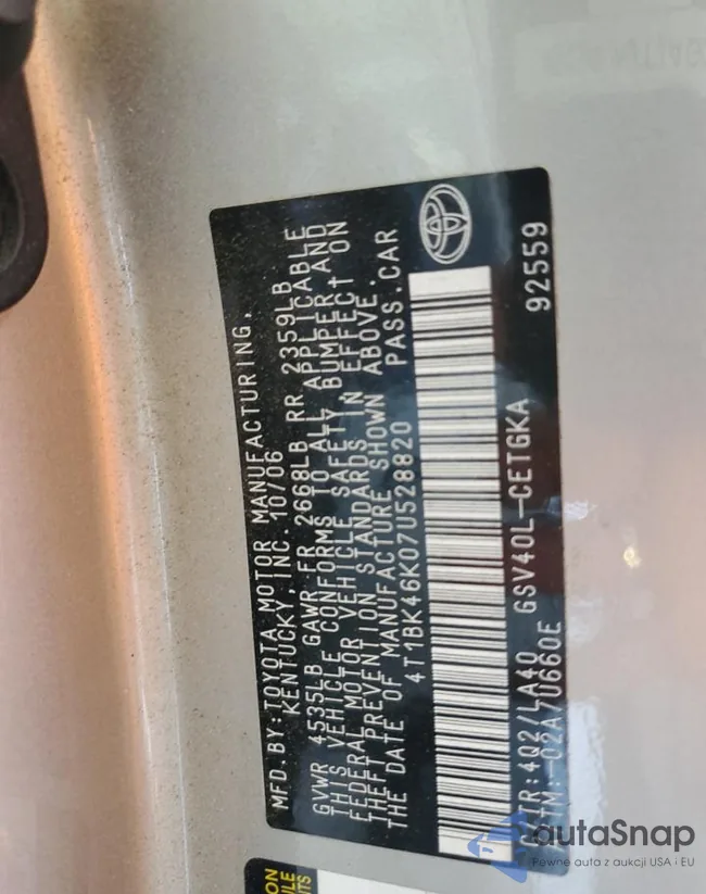 4T1BK46K07U528820: 62853385