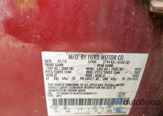 1FM5K7F83DGA94311: 61689135