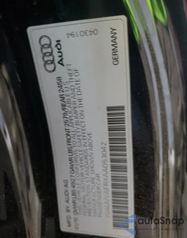 WAUVVAFRXAA053042: 61892025