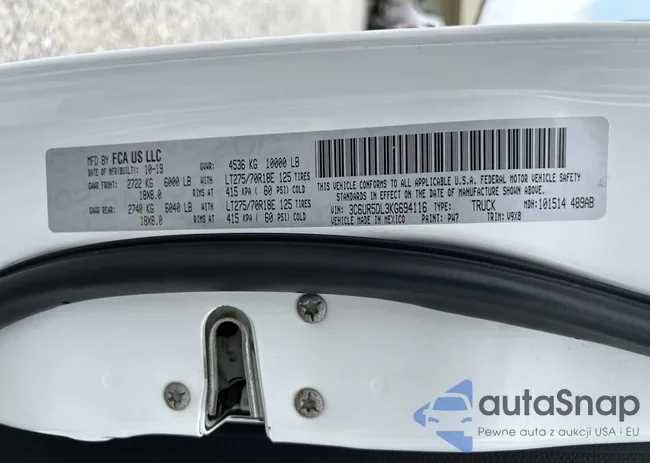 3C6UR5DL3KG694116: 61051925