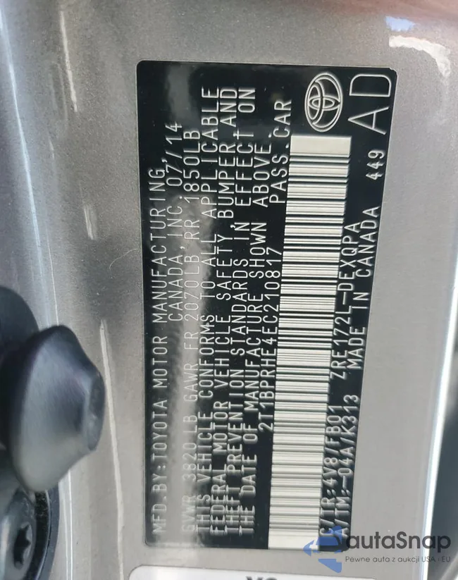 2T1BPRHE4EC210817: 60312085