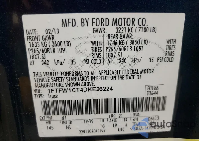 1FTFW1CT4DKE26224: 59889365