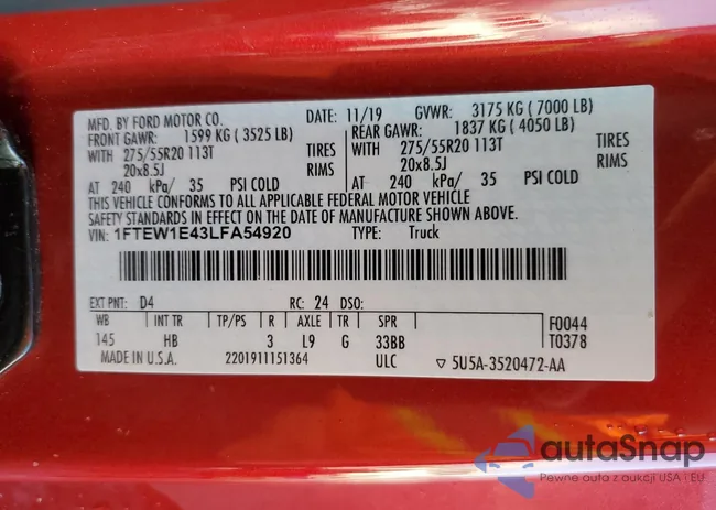 1FTEW1E43LFA54920: 61507835