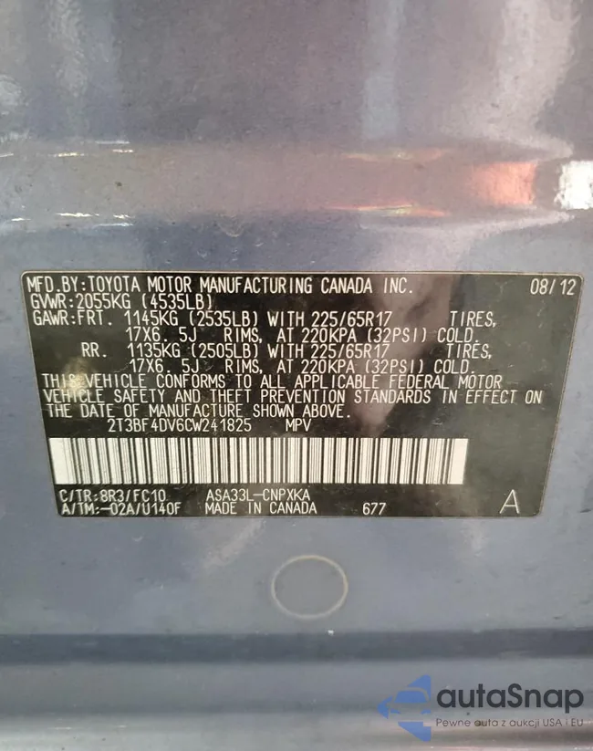 2T3BF4DV6CW241825: 61369285