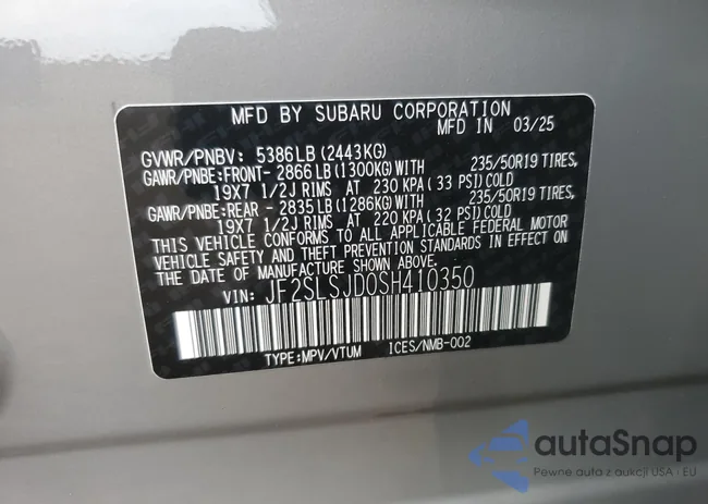 JF2SLSJD0SH410350: 61106795