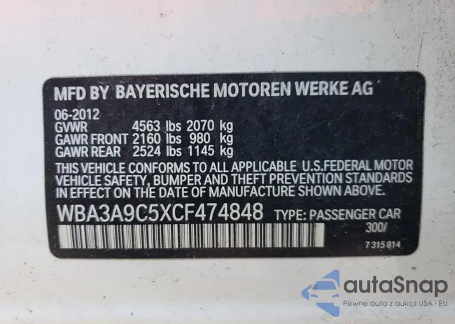 WBA3A9C5XCF474848: 62700094