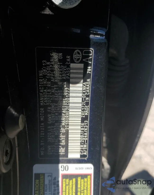 2T1BURHE2EC001777: 60501964