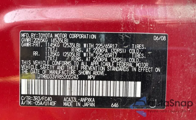 JTMBD33V985202243: 64943495