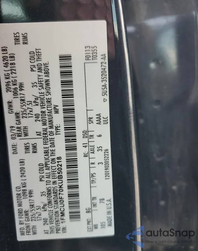 1FMCU0F70KUB50218: 63394695