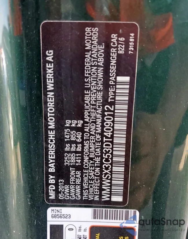 WMWSX3C53DT409012: 63922255