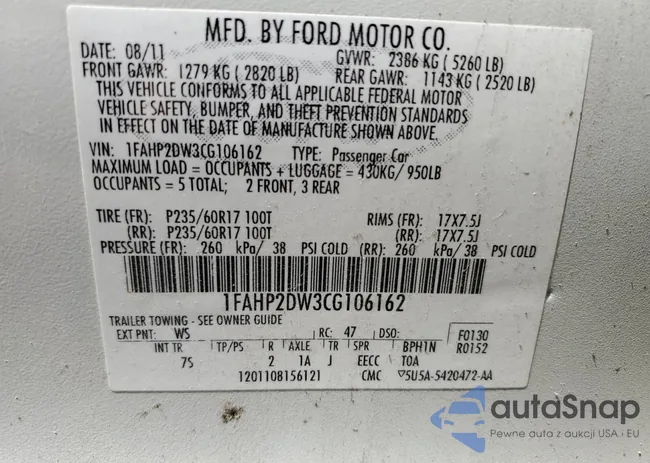 1FAHP2DW3CG106162: 62808075