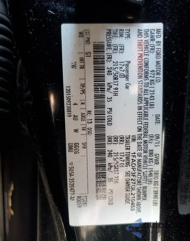 1FADP3F27GL210455: 63854795