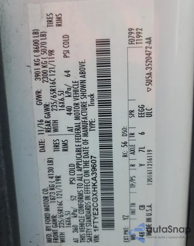 1FTYE2CGXHKA39607: 64784265