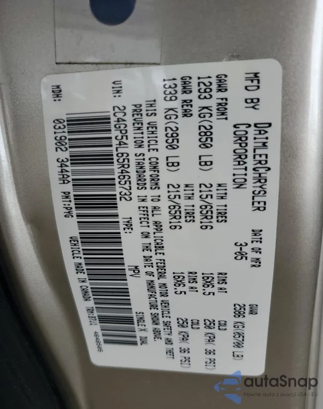 2C4GP54L65R465732: 63010795