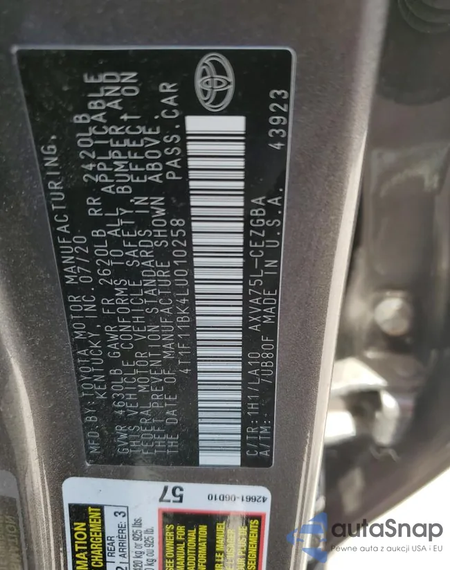 4T1F11BK4LU010258: 65747925