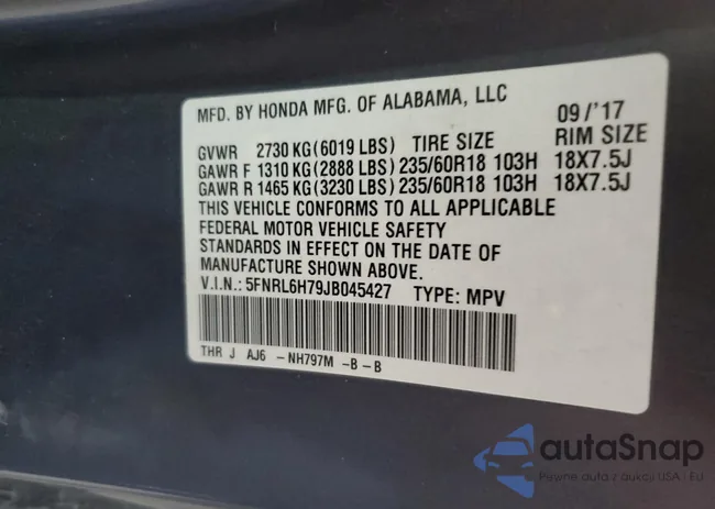 5FNRL6H79JB045427: 63252515