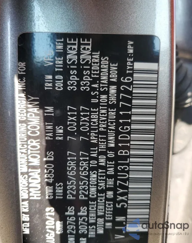 5XYZU3LB1DG117726: 64679425