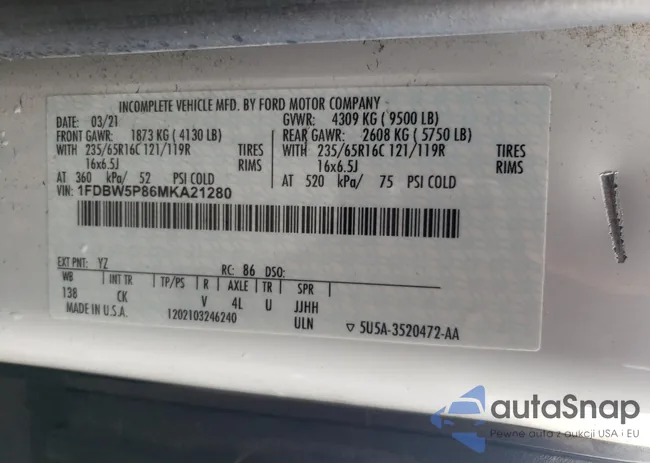 1FDBW5P86MKA21280: 65596535